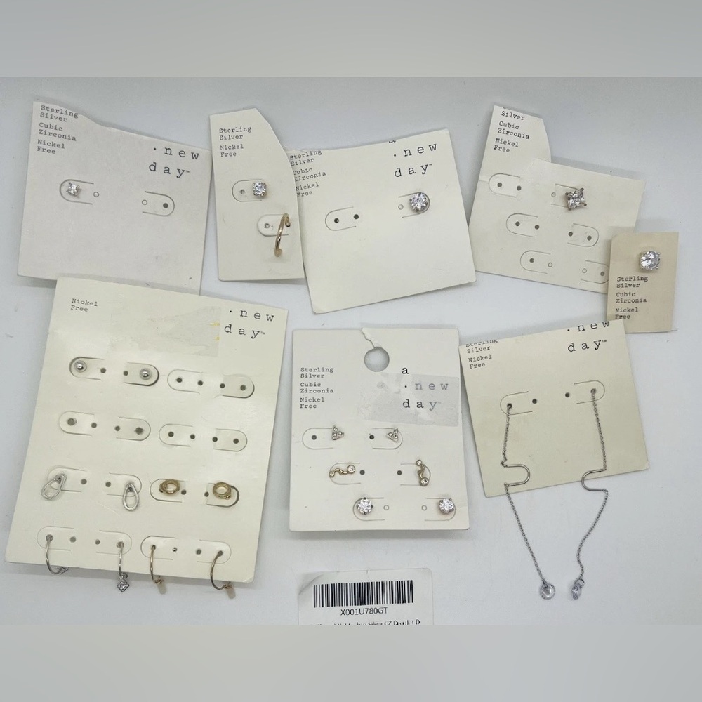 Sterling Silver Earring Lot 15 New Pairs .925 Cubic Zirconia Stud $150 Stud Hoop